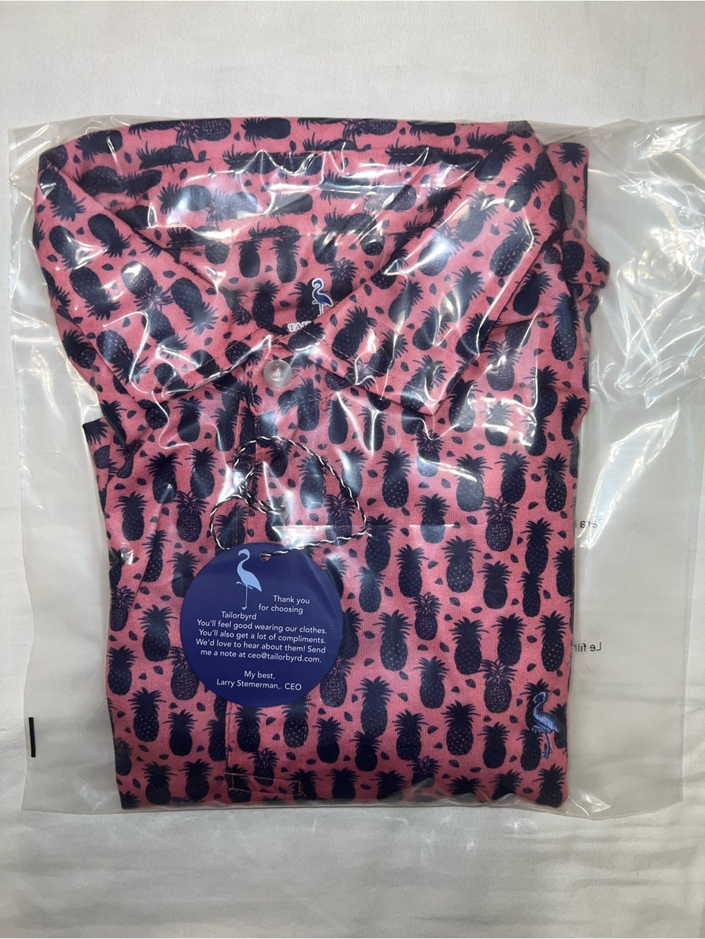 NWT Tailorbyrd Men’s XL Pink Navy Blue Pineapple Performance Golf Polo Shirt - Picture 7 of 7